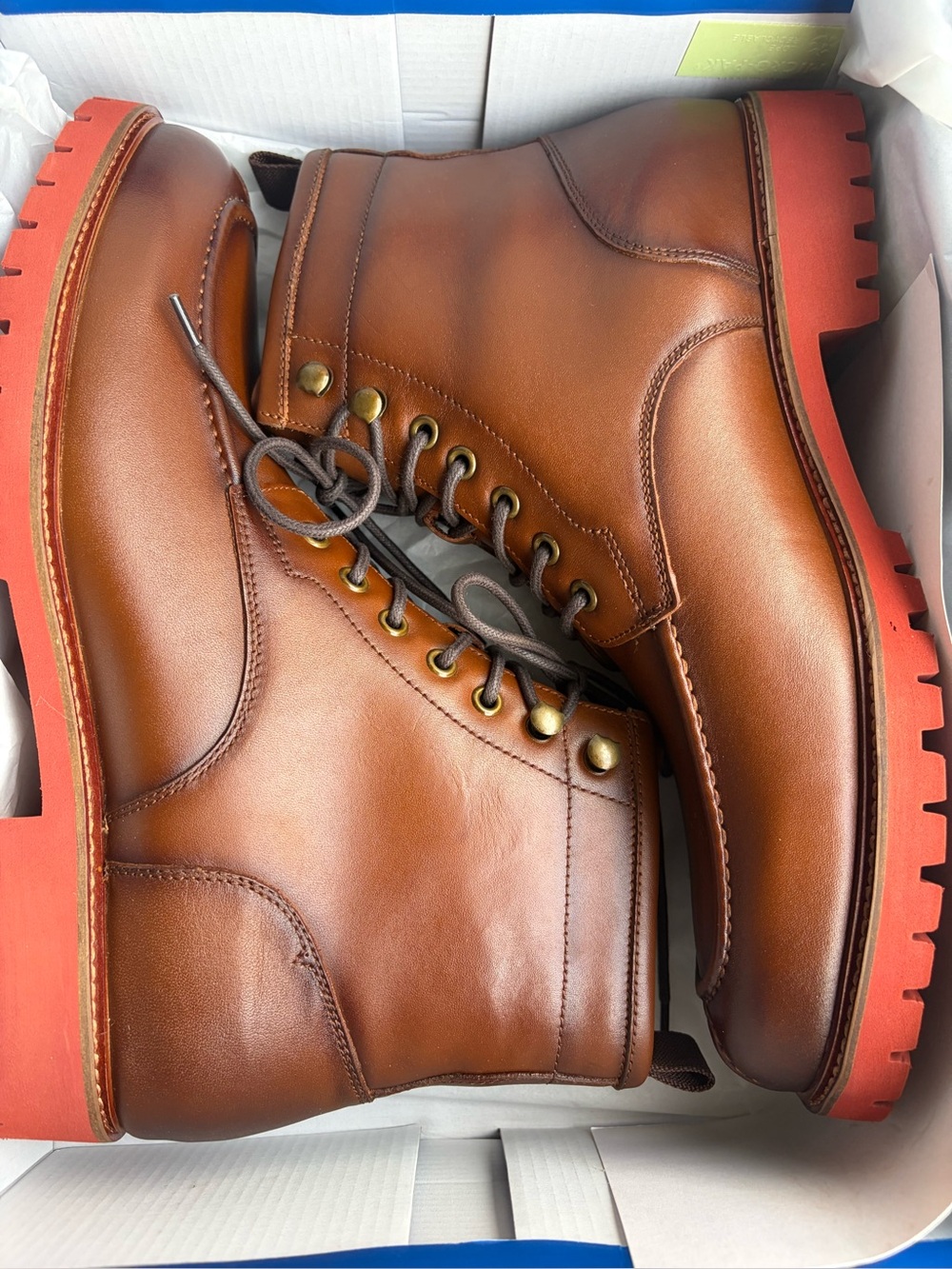 0177: Vince Camuto Brown Leather Lace-Up Moc Toe Boots - Picture 7 of 12